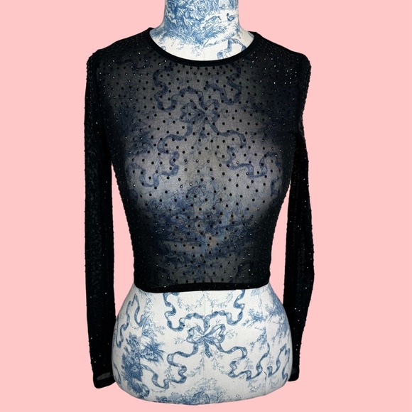Mesh Sheer Gem Cropped Top - Picture 1 of 4